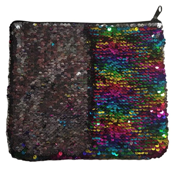 LOT of Glitter Sequin Pencil Cases/Pouches & Keychain- Pink & Rainbow NWT & Used - Picture 5 of 7